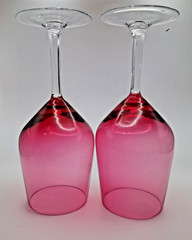 Vintage Pair of Gorham Crystal 7 1/4″ Francine Pink Clear Stemmed Water Goblets