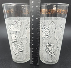 2 Mid Century Continental Can Co. Gold Trim White Rooster Eagle Juice Glasses