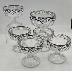 6 Heisy Antique Silver Overlay Dessert Sherbet Champ Coupe Glasses Art Nouveau