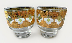 Vtg. Culver Valencia Lowball Glasses Set of 8 Footed On The Rocks 22k Gold MCM
