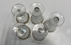 Vintage Glass Stemware Set 5pc Gold Rim Etched Scroll Cocktail Pilsner Lot