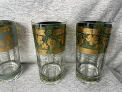 4 MCM CERA Golden Grapes Highball Glasses Forrest Green & Gold 5.5” *READ*