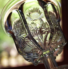 Antique Set 5 PANELLED THISTLE Water Goblets HIGBEE Clear Pressed Glass c1915
