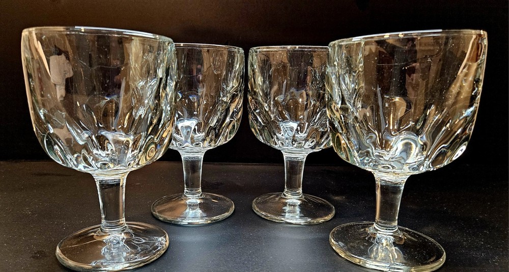 Libbey Hoffman House Thumbprint Goblets Set of 4 Heavy 12 oz Stemmed Glasses