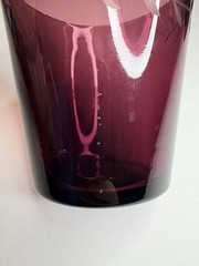 Vintage MCM Amethyst Glass Tumblers Hand Etched Botanical Leaf Pattern Set