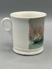 Antique Ceramic CupMug Hand Painted Scene of European Castles on River