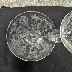 Vintage Etched Floral Crystal Cocktail Glasses Set 2 Clear Decorative Stemware