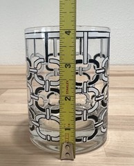 Set of 5 Vintage Cera MCM Black & White Chain Link Old Fashioned 4 1/8” Glasses