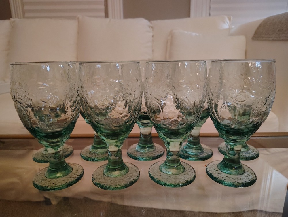 Vintage Orchard Fruit Green Glasses by Libbey. Set of Nine 16oz