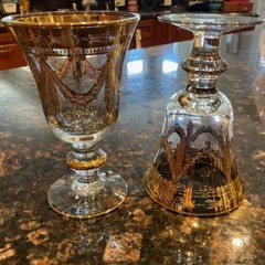 Pair 24K Gold Trimmed Vintage Luxury Design Renaisance INTERGLASS Wine Goblets