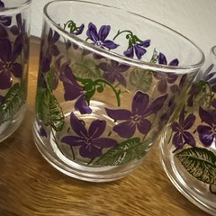 Set Of 4 Libbey Violet Pattern Juice Glasses MCM Flowers Purple