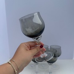 Vintage Sasaki Coronation Smoke Wine Glasses Set of 6 Smokey Gray 6 1/2″