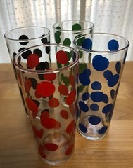 Set of 4 Retro Hand Blown Polka Dot Drinking Glasses Tumblers