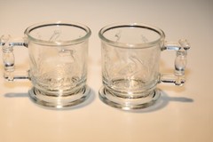 *2* Degenhart Glass Peacock & Stork Child’s Child Cups Mugs Clear VGUC