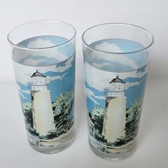 Vintage Lighthouse Glasses Tumbler Highball Iced Tea 6.5″ (Set of 2) RARE