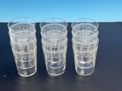 Set Of 9 Antique Boston & Sandwich Flint Glass Tumblers Frosted Band With Prism