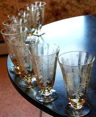 Vtg Set 8 LA FLEURE YELLOW 5 7/8″ Etched Deco ICED TEA Glasses TIFFIN FRANCISCAN