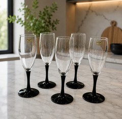 5 Cristal D’Arques Luminarc USA Domino Signature Black 7.5″ Champagne Flutes