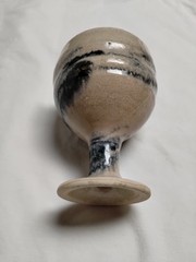 Studio Art Pottery Tan Brown with Black Swirl Stoneware Goblet 4.5″ High Chalice