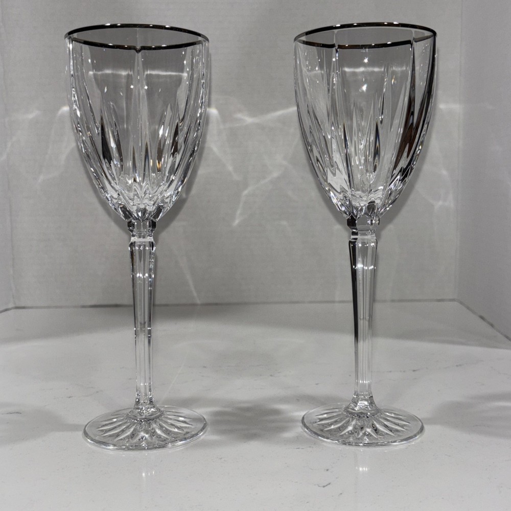 Lenox Clarity Platinum Silver Rim 8” Tall 4oz Wine Glasses