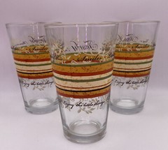 Set Of 3 MCM Libbey FAMILY-HOME-FRIENDS Thanksgiving Glasses 16.2 OZ Excellent