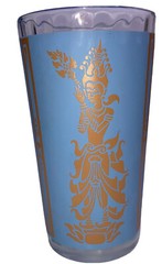 1960 Culver Blue Gold Siam Thai Goddess Drinking Glass Tumbler 5” Tall