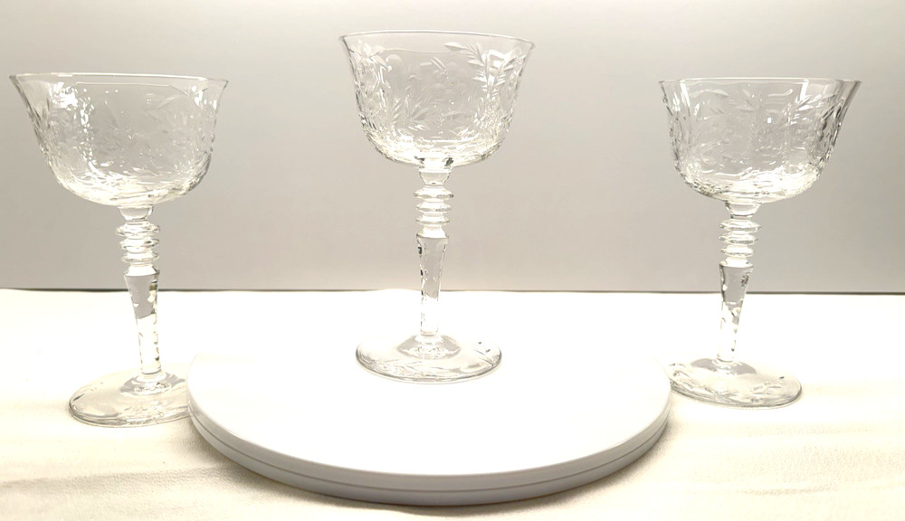 VTG Libbey Rock Sharpe Optic Fernwood Cut #2010 Champagne Sherbet set of 3