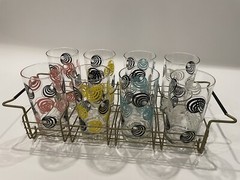 Vintage MCM ~ Set Of 8 ~ Atomic Swirl ~ Highball Glasses ~ Caddy Set
