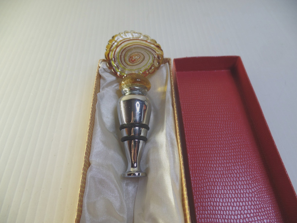 Bottle Stopper Murano Glass Collection Green Gold Venice in Box