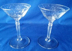 2- RIEKES CRISA Gray Cut Floral Crystal 6″ Champagne Stems☆Excellent Condition☆