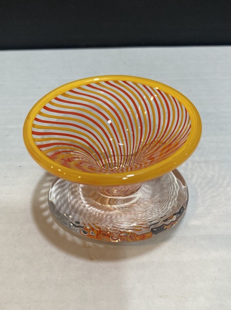 Vintage Hand Blown Red & Orange Swirl Art Glass Shot Glass
