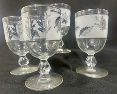 Vtg Libbey Silver Leaf Foliage Frosted Water Goblets Wine Glass MCM Barware 4