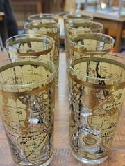 Set of 8 Vintage Cera Glass Co 22 Karat Gold Old World 5 1/2” High Ball Glasses