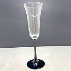Luminarc France Vintage Domino Black Stem Flared Fluted Tulip Champagne Glass