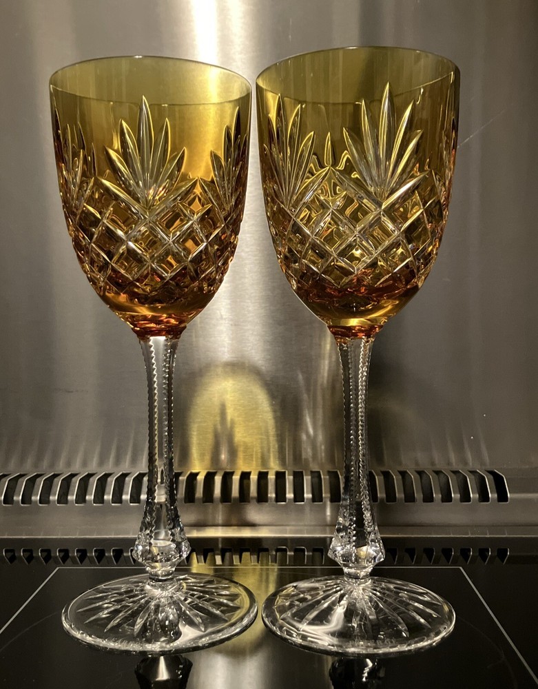 FABERGE ODESSA GOLDEN YELLOW CRYSTAL GLASSES H: 8 7/8″ Set of 2