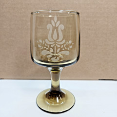 Set of 5 Pfaltzgraff Village 6 oz Wine Glasses Etched Brown 5.25″ Tall Vtg. USA