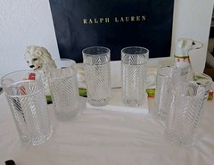 Ralph Lauren Herringbone Crystal HIGHBALL GLASSES Set of 6 Signed