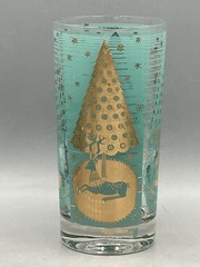 Vintage MCM 8-Glass Set by Cera Glass Atomic Christmas Reindeer by Ned Harris