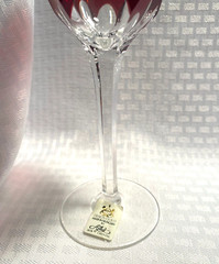 AJKA/DESIGN GUILD WINE GLASS CASED RED CUT TO CLEAR CRYSTAL HUNGARY BOHEMIAN