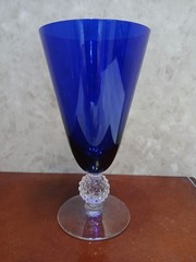 Vtg Morgantown Cobalt Blue Golf Ball Stem Water/Wine Goblet Glass 6 5/8″