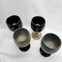 Set of 4 Vintage Goblets Wine Glasses Handmade Pottery Stoneware