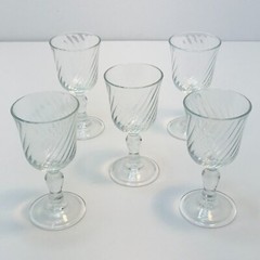 Cordial Stem Glasses Set of 5 Made in France Vintage Clear Decorative Swirl