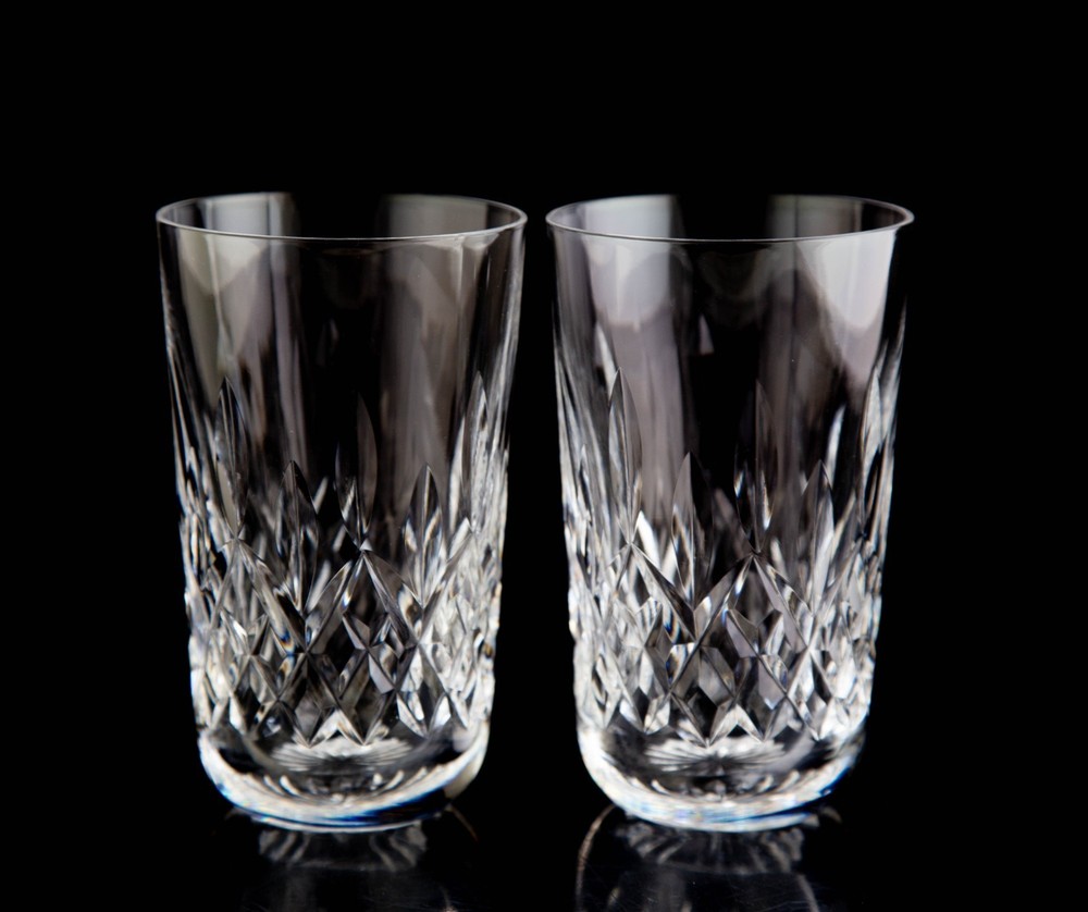 Waterford Lismore 12 oz. Flat Tumbler Glasses Set of 2 Vintage Crystal Barware