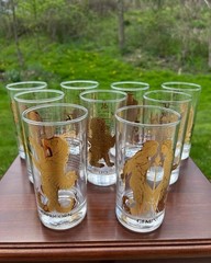 Vintage MCM Anchor Hocking Zodiac Horoscope Drinking Glasses Barware 22k Gold