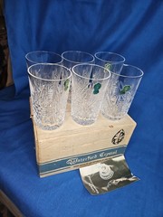 6 Waterford Clare Crystal Glasses 10oz Tumbler Set New Old Stock Vintage