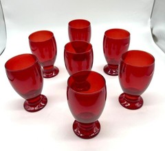 Vintage Ruby Red Liqueur Cordial Juice Glasses Set of 7 Tumblers 4″ Tall