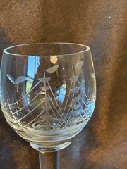 Javit Vintage Cordial Hand Etched Crystal Clipper Ship Glasses Set Of 6