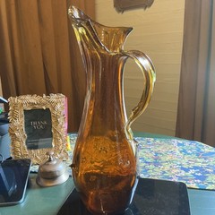 Vintage Retro 17″ Amber Glass Pitcher Mid Century Modern Art Glass