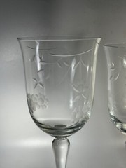 Clear,glass, etched flowers, red&white wine glasses