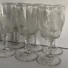 Ripley Greek Clear Antique EAPG Glasses Diagonal Band Fan 2 Oz 1980’s Set of 6